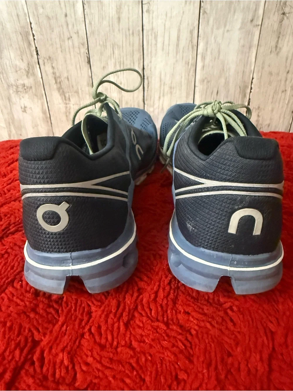 ON Cloudflow Running Shoes Mens 12.5 Blue Green Stripe Athletic Sneakers
